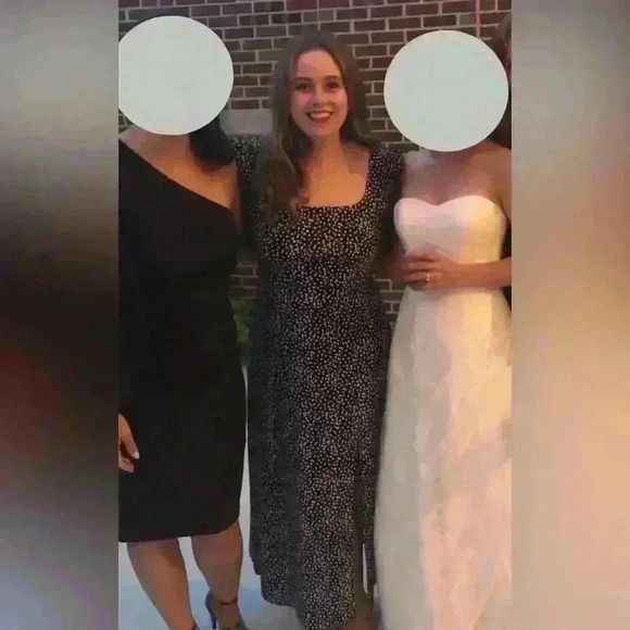 Structured 3/4 Sleeve Midi Dress, Blue polka dot pattern, leg slit, Worn Once - Picture 2 of 5